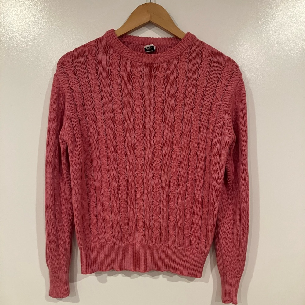 Vintage 80s Cotton Ginny Pink Cable-Knit Crewneck Sweater, Medium